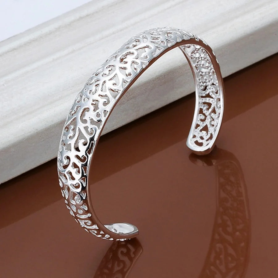 Silver open bangle bracelet for women