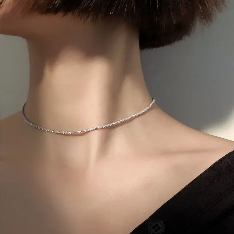 Silver Colour Sparkling Clavicle Chain Choker Necklace