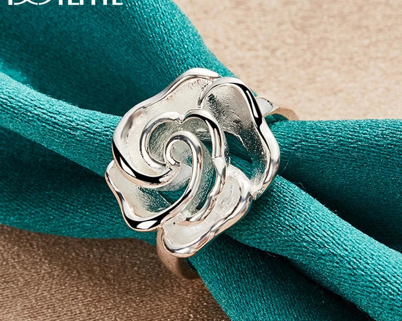 Silver Rose Flower Blossoms Ring For Woman