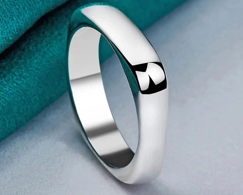 Silver Smooth Round Square Ring For Women