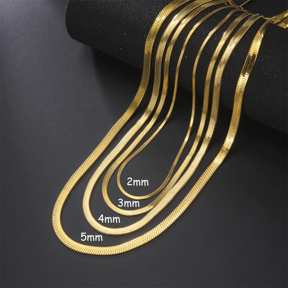 Necklace for Women Gold Color Herringbone