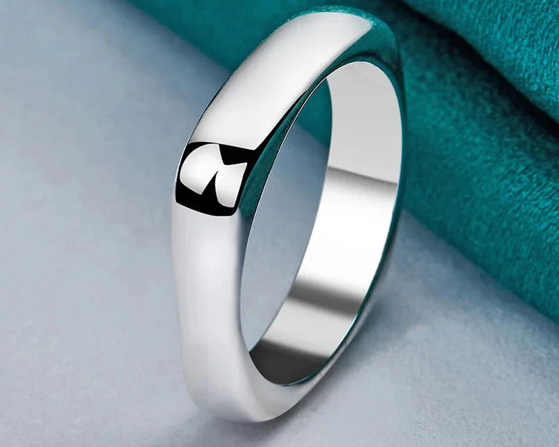 Silver Smooth Round Square Ring For Women