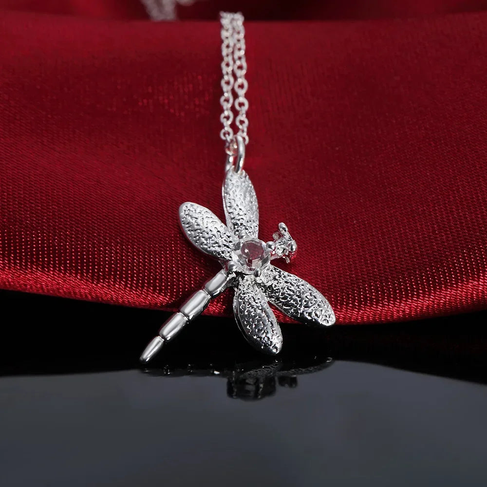 Silver for women Crystal dragonfly pendant necklace earring rings Jewellery set