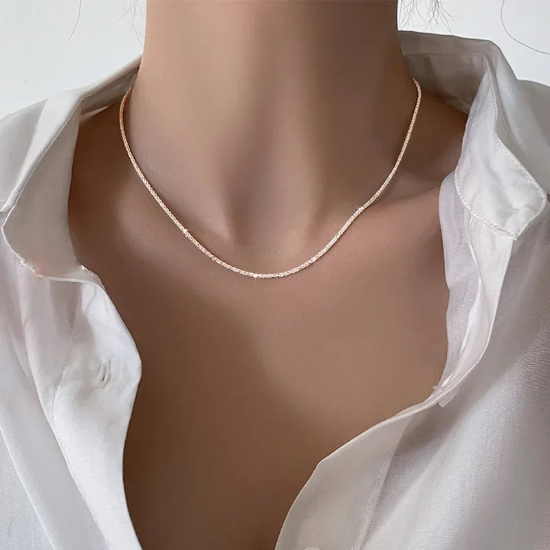 Silver Colour Sparkling Clavicle Chain Choker Necklace