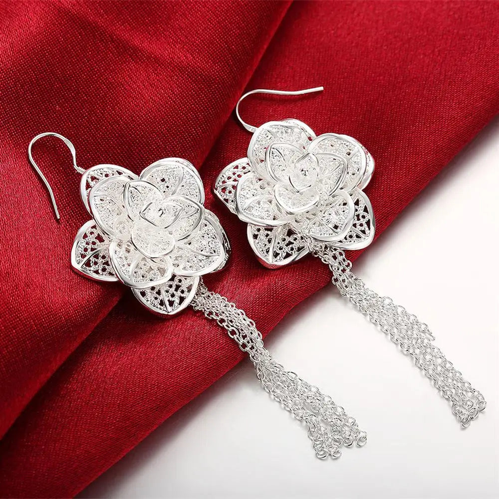 Silver Jewellery set for women flower Pendant  earrings rings bracelet necklaces