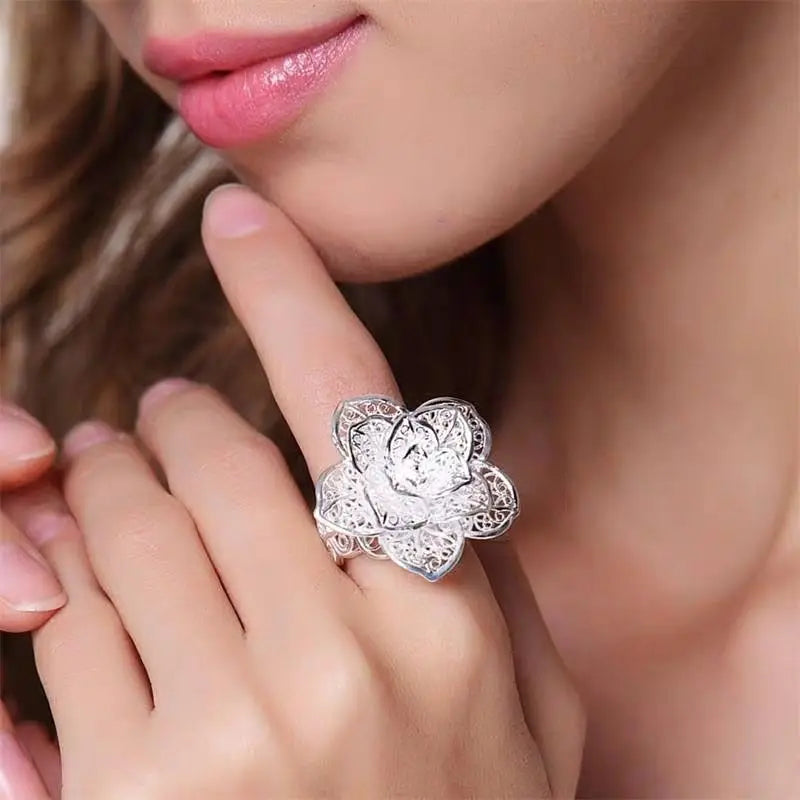 Silver Jewellery set for women flower Pendant  earrings rings bracelet necklaces