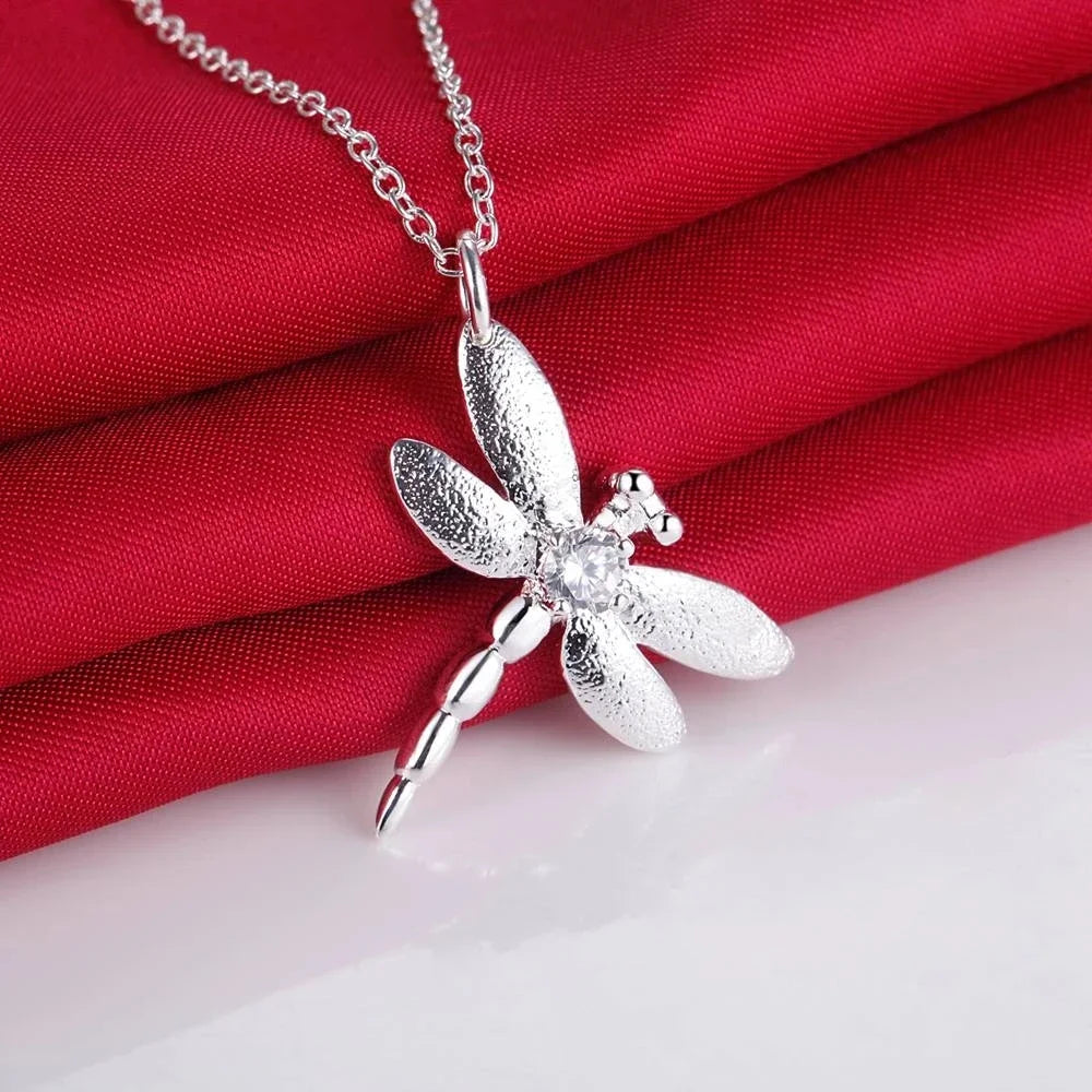 Silver for women Crystal dragonfly pendant necklace earring rings Jewellery set