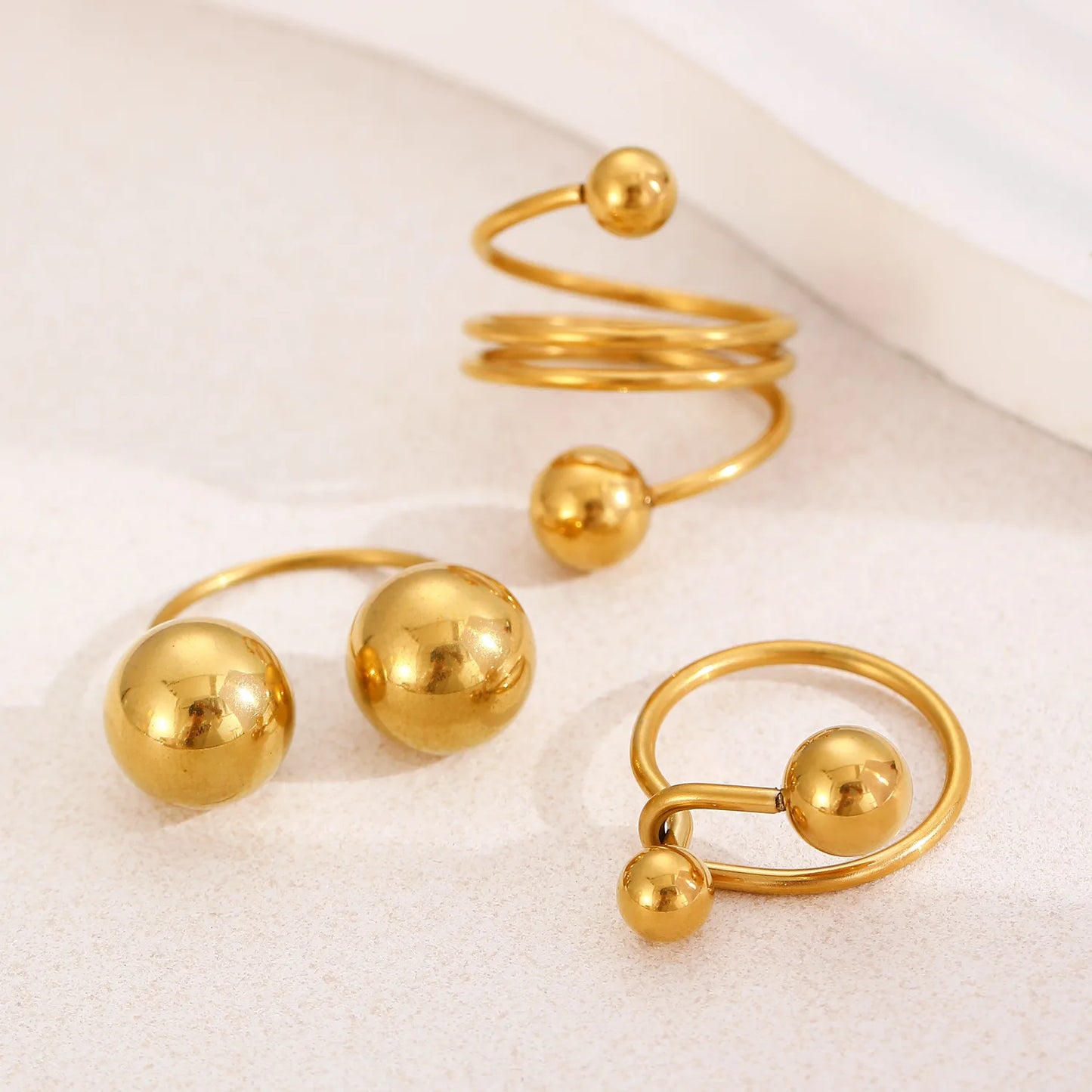 Open Ring Gold Color Big and Small Ball