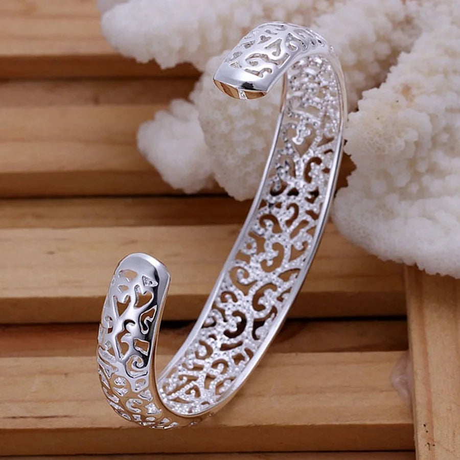 Silver open bangle bracelet for women