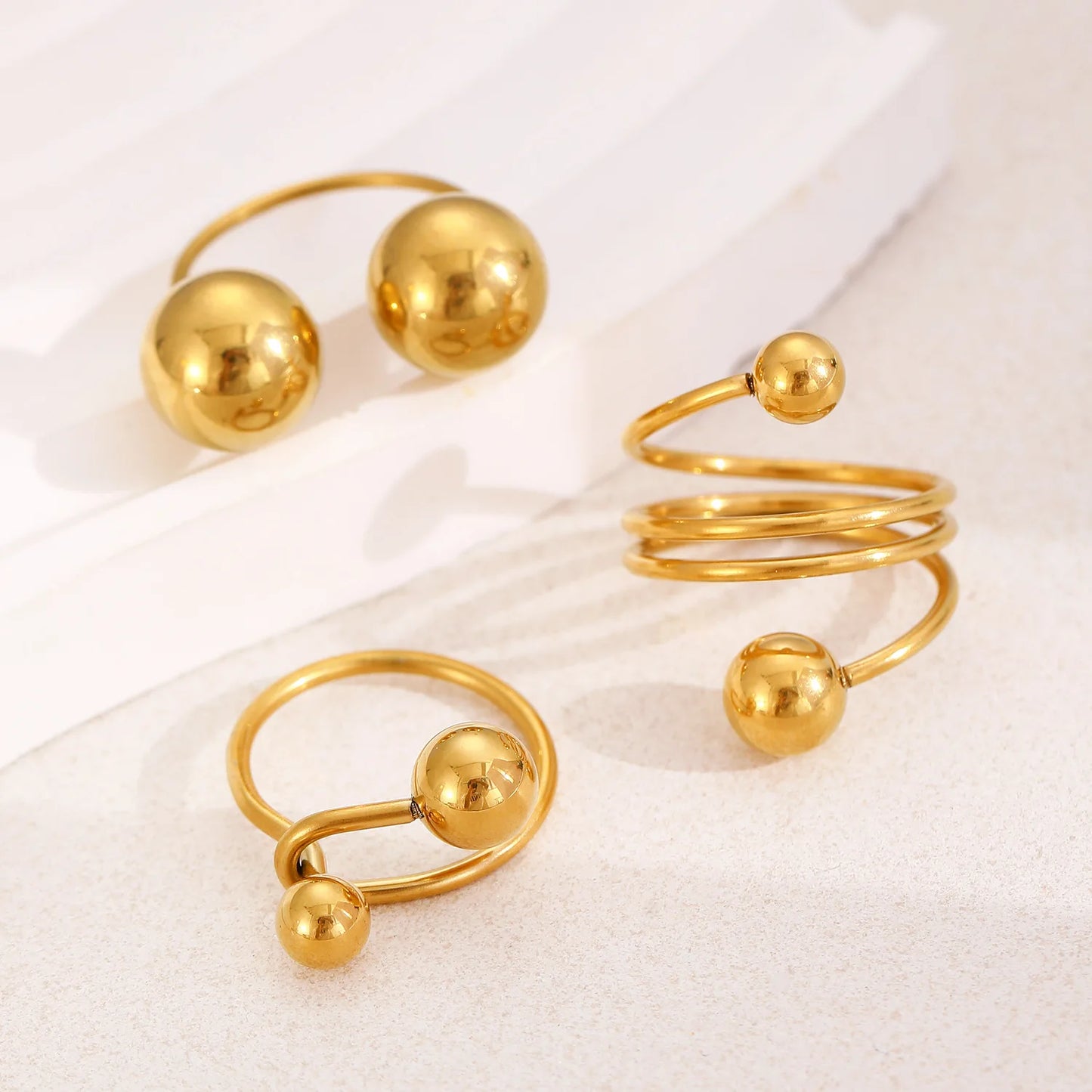 Open Ring Gold Color Big and Small Ball