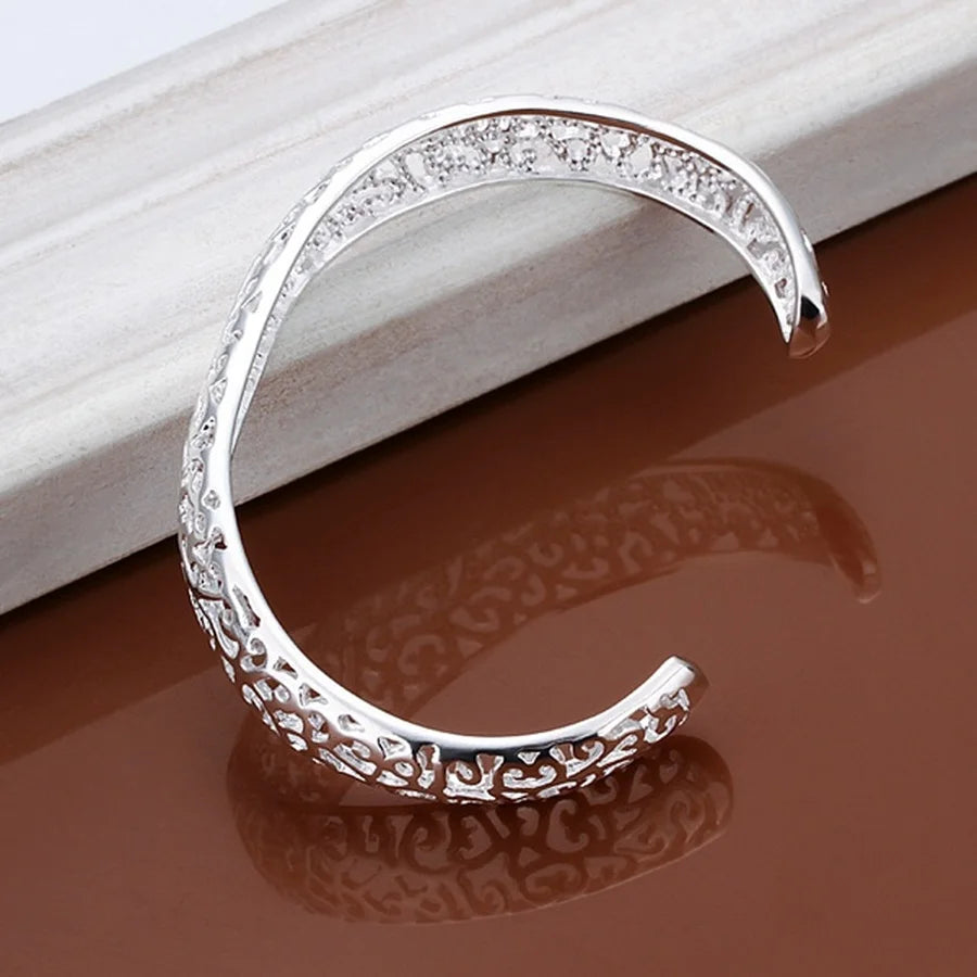 Silver open bangle bracelet for women