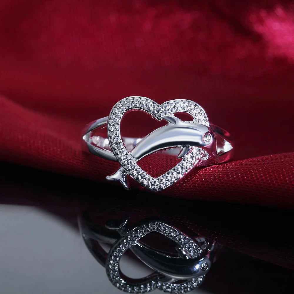 Love dolphins heart Rings For