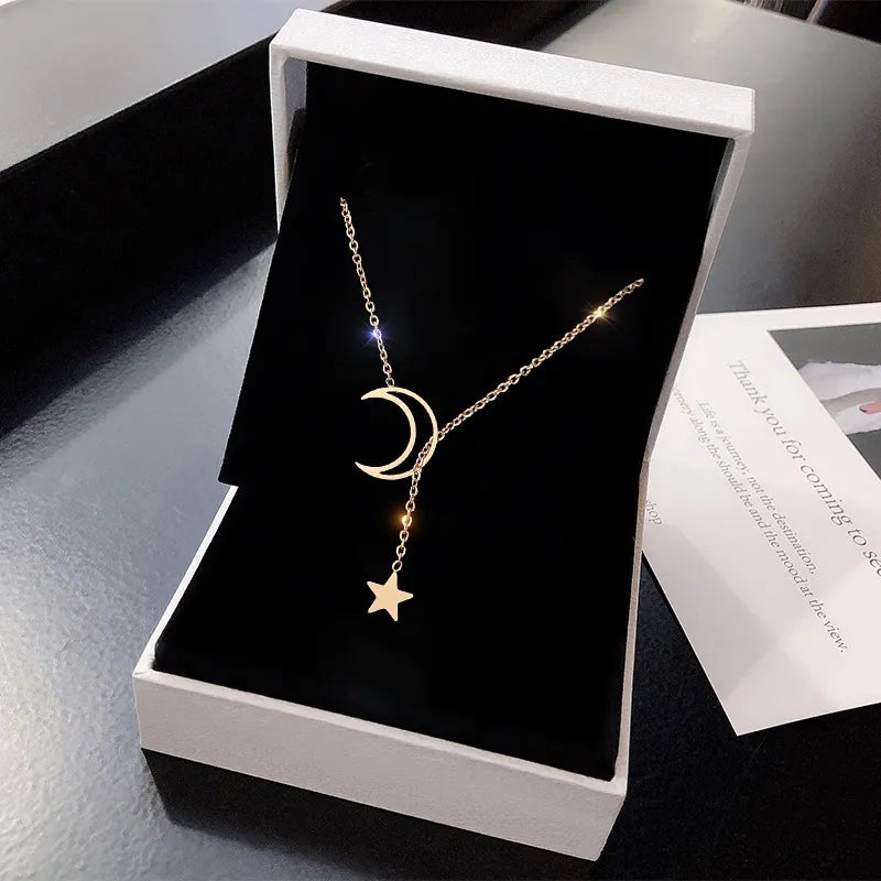 New Simple Moon Star Necklace Simple Gold for Women