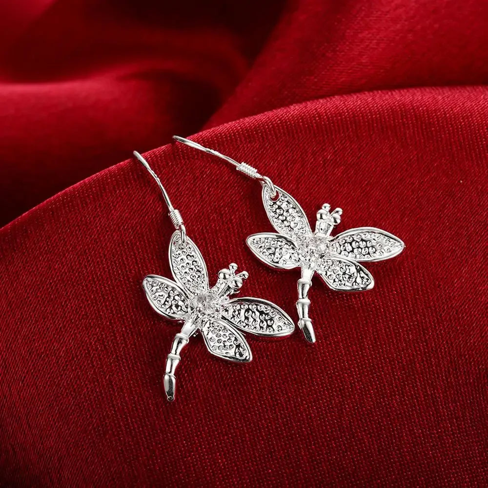 Silver for women Crystal dragonfly pendant necklace earring rings Jewellery set