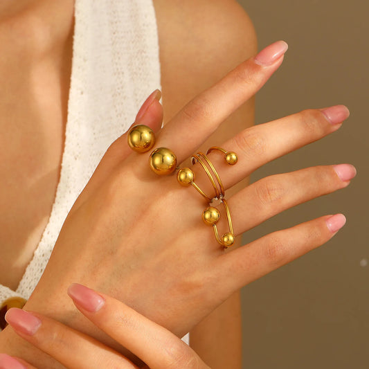 Open Ring Gold Color Big and Small Ball