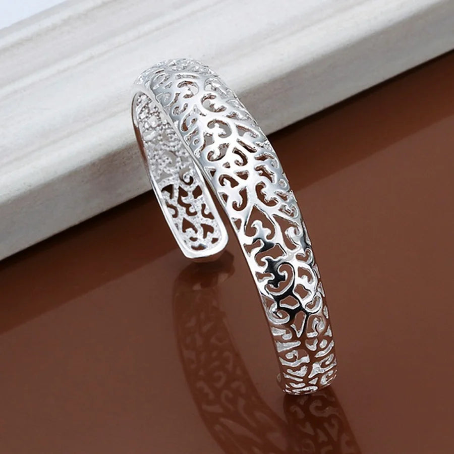 Silver open bangle bracelet for women