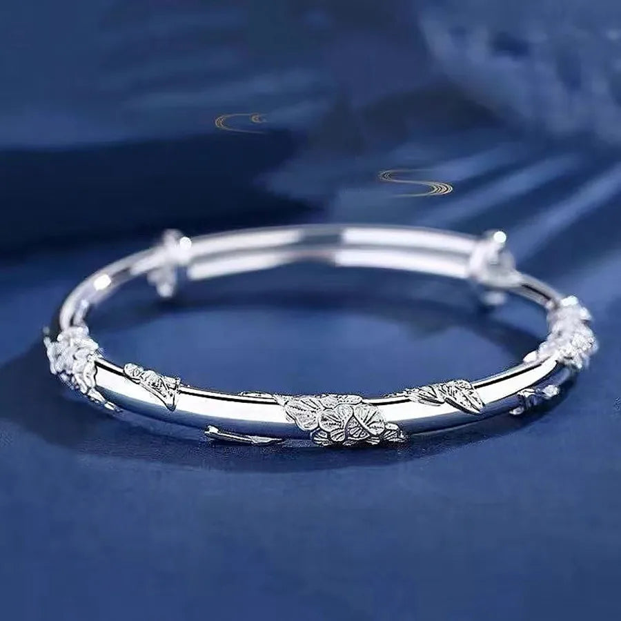 silver original designer blooming flowers bracelets for women