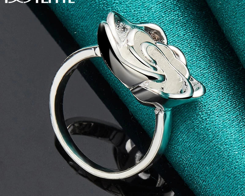 Silver Rose Flower Blossoms Ring For Woman