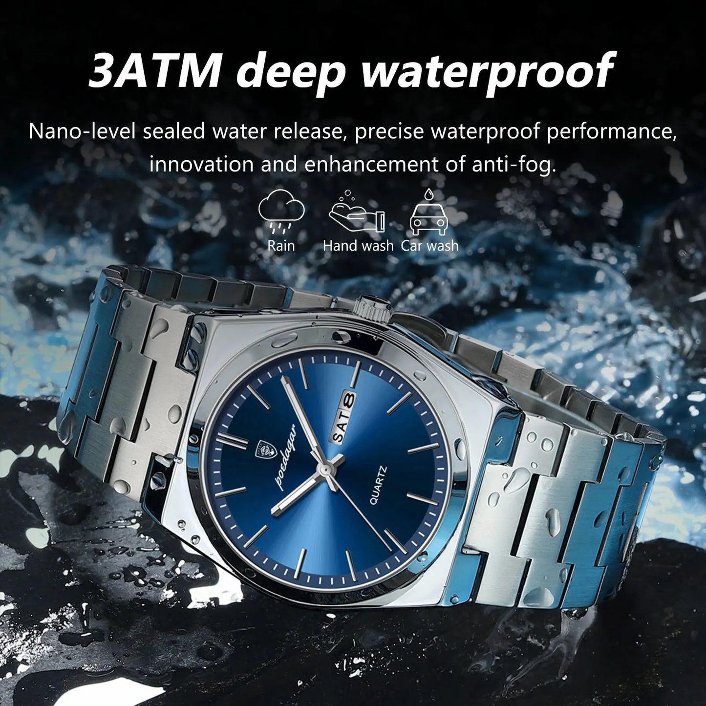 Watch For Man Waterproof Luminous Date Week Stainless Steel Men Watch Casual Quartz