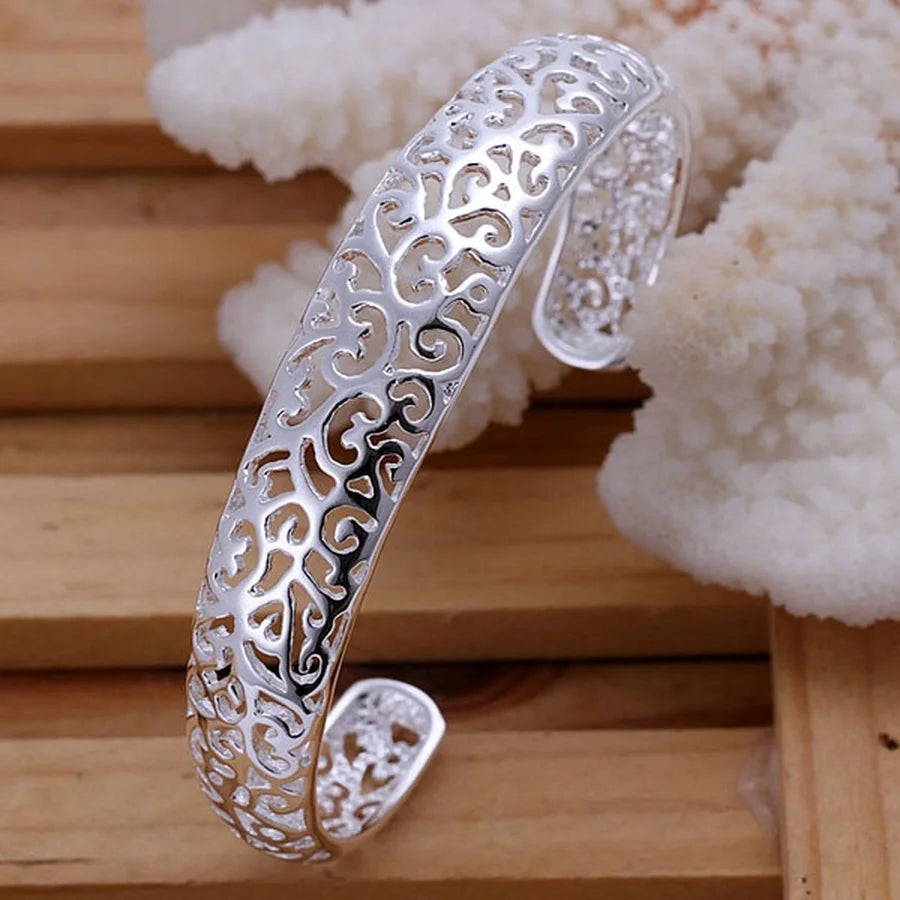 Silver open bangle bracelet for women