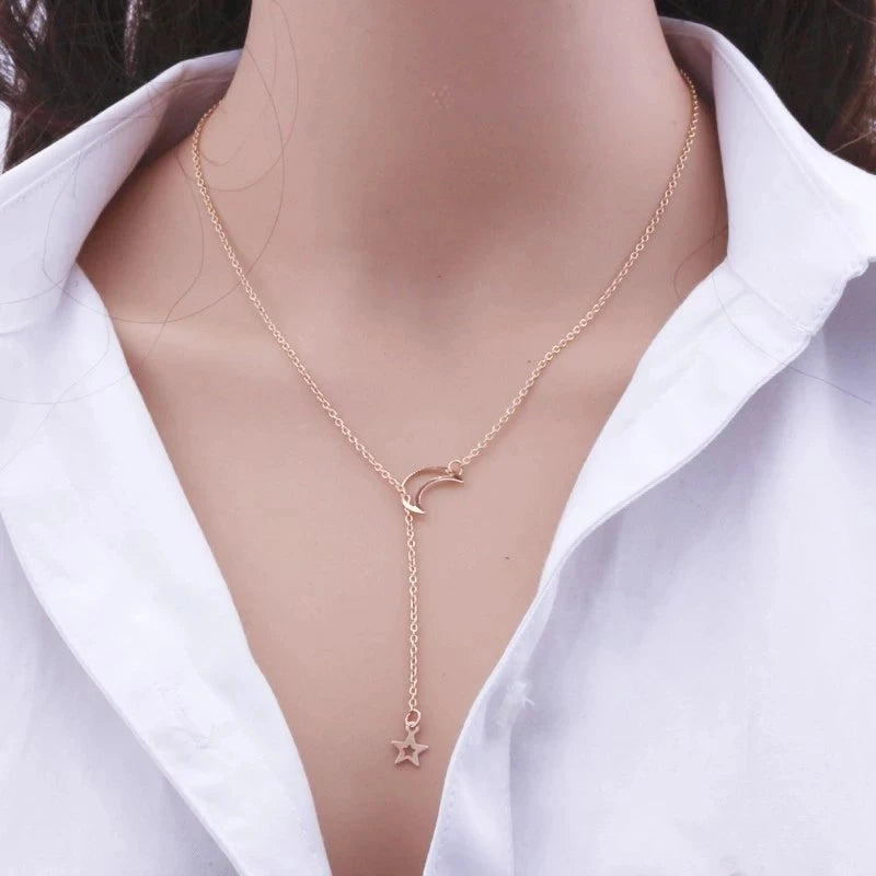 New Simple Moon Star Necklace Simple Gold for Women