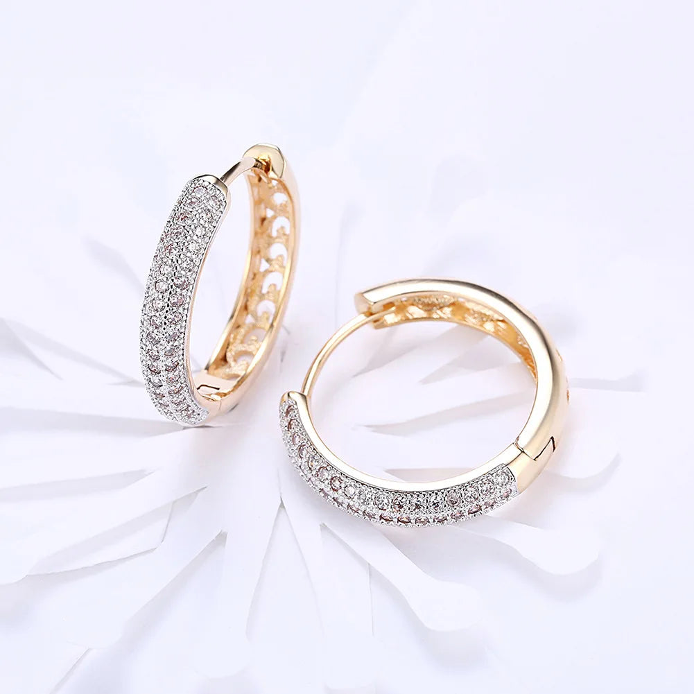 Silver Circle 24K Gold Zircon Earrings For Women