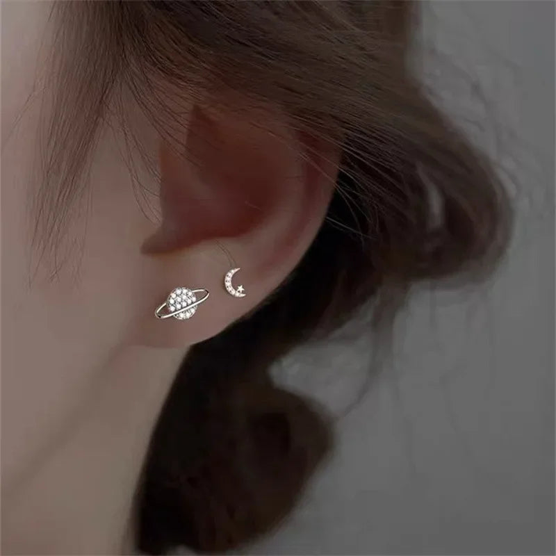 Star Moon Planet Stud Earrings for Women