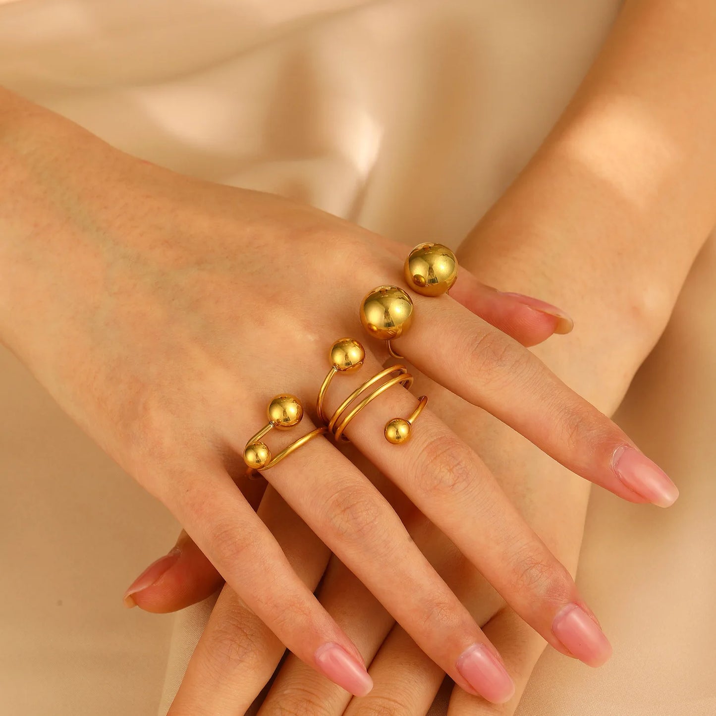 Open Ring Gold Color Big and Small Ball