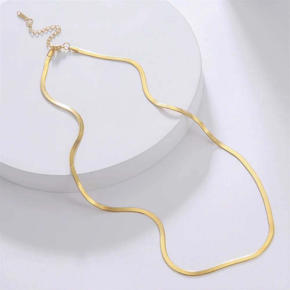 Necklace for Women Gold Color Herringbone