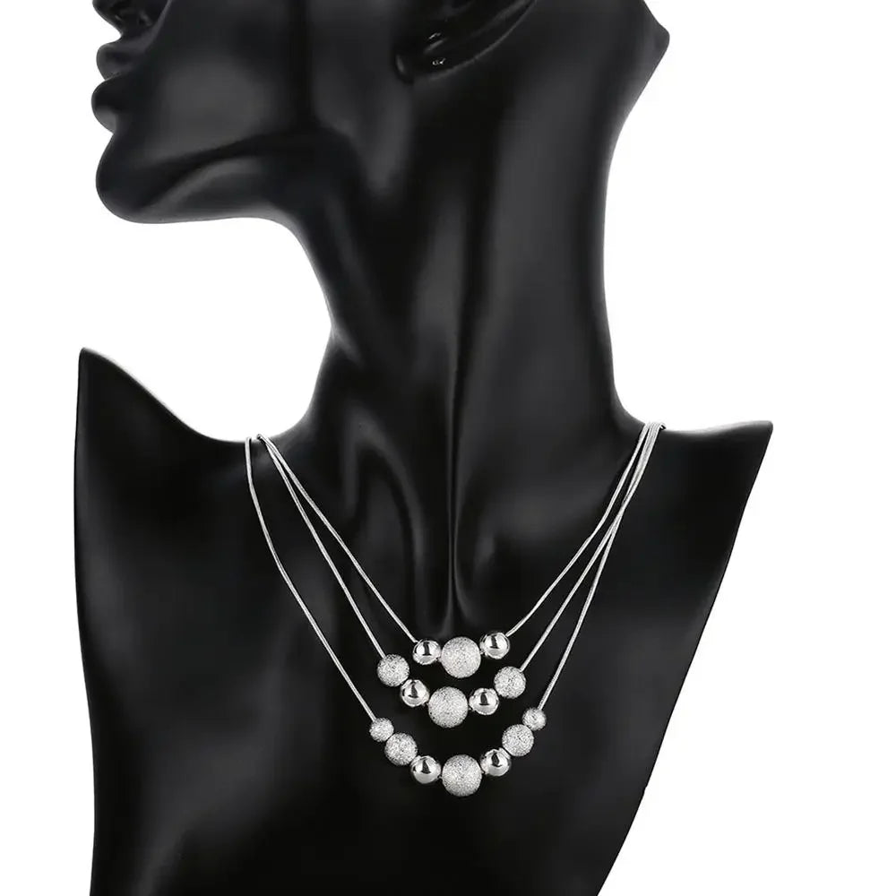 Silver fine Fringed beads necklace earrings  sets for women