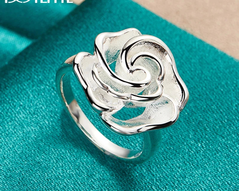 Silver Rose Flower Blossoms Ring For Woman