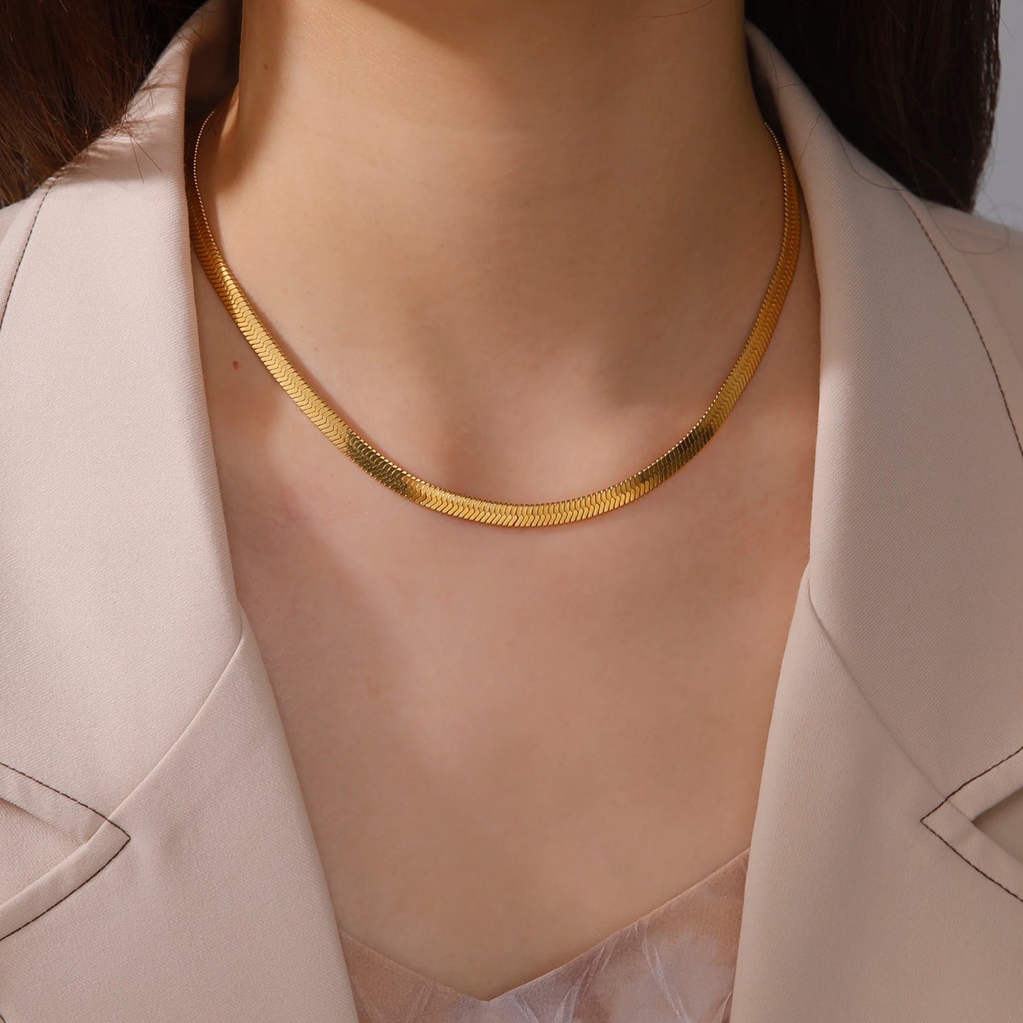 Necklace for Women Gold Color Herringbone