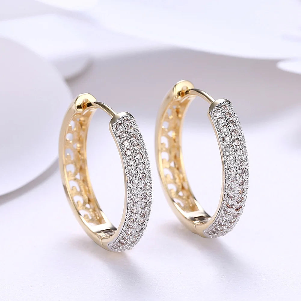 Silver Circle 24K Gold Zircon Earrings For Women